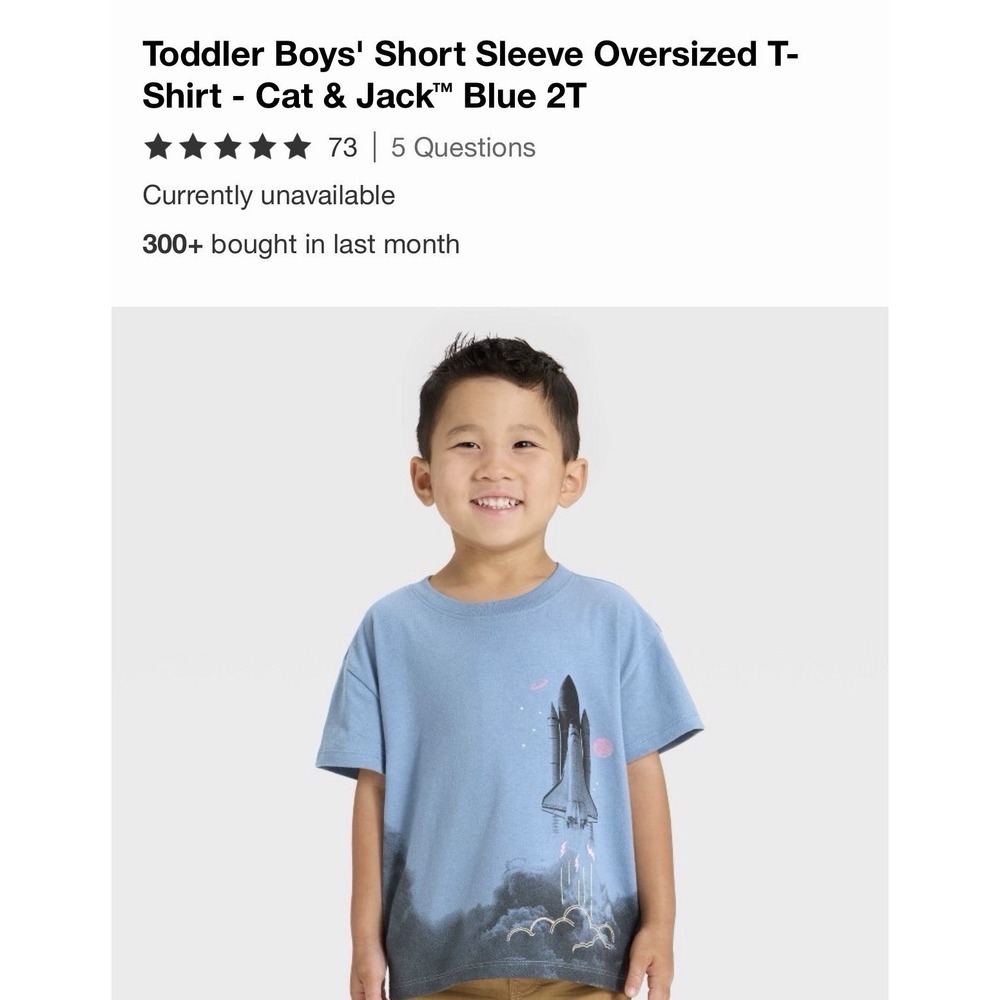 Cat & Jack Oversized T-shirt Space Shuttle - 2T - Picture 4 of 4